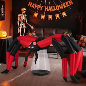 10ft Wide 5ft Tall Giant Halloween Inflatable Spider - LED Head Light   2 Red Eye Tunnel Lights, Black Red Color