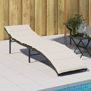 Sun Lounger with Cushion Black 55x199x50 cm Poly Rattan