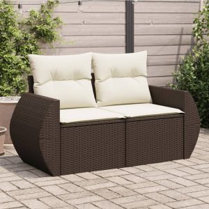 Garden Sofa with Cushions 2-Seater Brown Poly Rattan