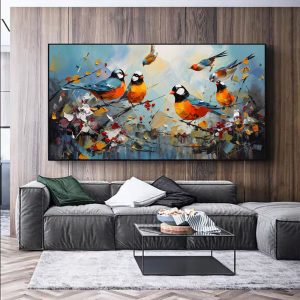 Hand Painted Animal Oil Painting Bird Kawaii Canvas Modern Abstract Magpie Trendy Art Picture Wall Simple Living Room Home Decor