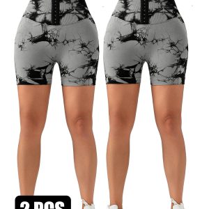 2 Pack 3-ROW HOOK Seamless Sexy Tie Dye Shorts Scrunch Butt Lifting Tummy Control High Waist Quick Drying Sports Yoga Shorts