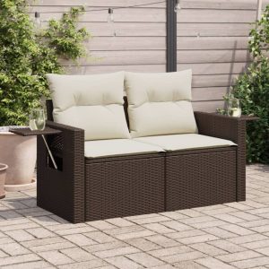 Garden Sofa with Cushions 2-Seater Brown Poly Rattan