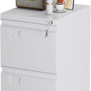 2 Drawers Mobile File Cabinet, Metal Under Desk Cabinet With Lock, For Office & Home, Legal Letter Size, Assembly Required White