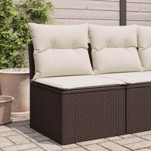 Garden Chair without Armrests with Cushion Brown Poly Rattan