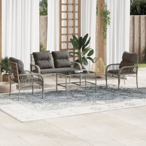 4-Piece Garden Sofa Set with Cushions Grey Poly Rattan