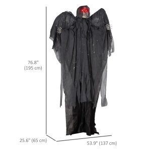 6.4 Life Size Winged Grim Reaper Outdoor Halloween Decoration Animatronic, Animated Prop WLight Up Eyes