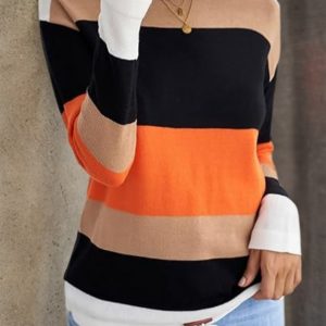 2025 Novel And Cute Style Round Neck Striped Women's Fashion Clothing Color Blocked Hoodie Autumn Sweater Women's Clothing