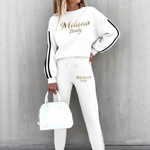 Fashion Round Neck All-matching Long-sleeved Trousers Casual Suit