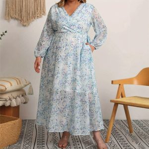 Wrap Long Floral Dress Women's Colorful