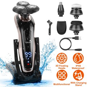 1Pack 5 In 1 Electric Razor Shaver Rechargeable Cordless Head Beard Trimmer Shaver Kit IPX6 Waterproof Dry Wet Grooming Kit