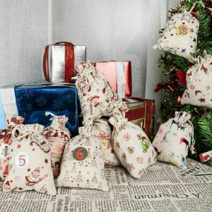 24 Stk Weihnachts-Advent-Kalender-Nummer-Taschen Weihnachts-Geschenk-Burlap-Ziehstring-Taschen DIY-Zahldown-Advent-Kalender-Set Mit Seil Und Klippen Fur Weihnachts-Haus-Dekorationen-Geschenk