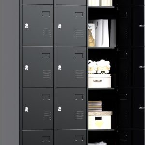 METAN Metal Locker For School Office Gym Bedroom, 15 Doors Black Steel Storage Locker Cabinet For Employees, Industrial Storage Locker, Assembly Required 15 Door-Black