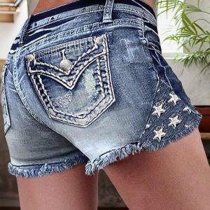 2025 Women's Denim Shorts, Ripped Jeans, Frayed Hem Design, Built-in Zipper Closure, Tight Fitting Denim Shorts