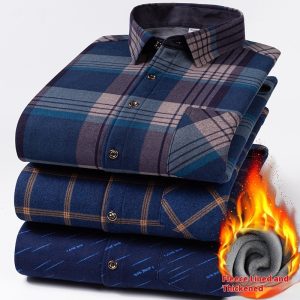 Long Sleeve Warm Men's Casual Shirt Fleece-lined Thick Warm Shirt