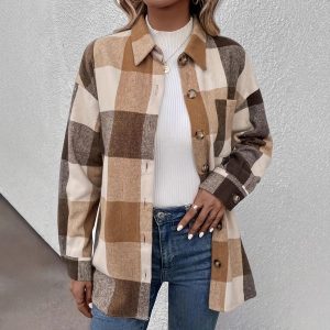 Women's Casual Brushed Plaid Single-breasted Lapel Casual Shirt
