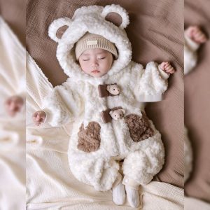 Fleece Lined Padded Warm Keeping Going Out Rompers Coat