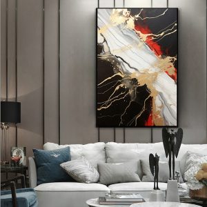 Vintage Gold Black Red Abstract Handmade Oil Painting Original Decoration Living Room Contemporary Home Decor Wall Art