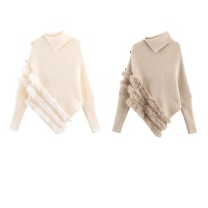 Women's Irregular Turtleneck Long-sleeved Sweater