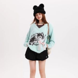Polyester Women's Cute Cat Hair Fake Two Pieces Collar Sweater