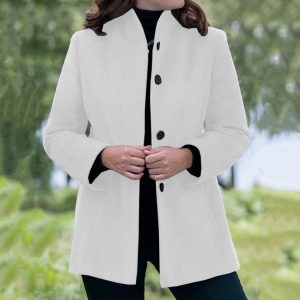 Minimalist Long Sleeve Lapel Button Slim-fit Woolen Coat