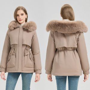 Waist Trimming Short Hooded New Big Fur Collar Coat Women's Clothing
