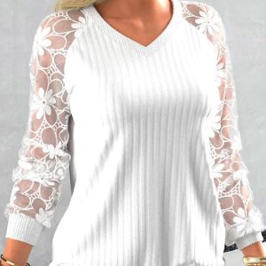 Women's Solid Color Lace Transparent Sweater