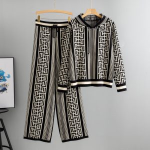 Temperament Hooded Sweater Younger Pullover Wide Leg Pants Knitting Suit