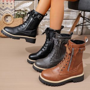 New Women's Solid Color Low Heel Middle Boots