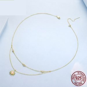 Silver Plating Gold Opal Sun Double-layer Necklace