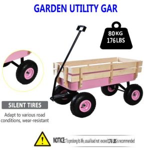 Outdoor Sports Tools Wooden Side Panel Pneumatic Tire Wheelbarrow