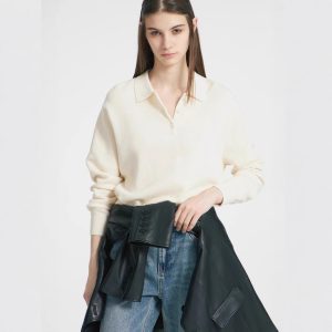 Vintage Casual All-matching Polo Lapel High Quality Knitted Sweater