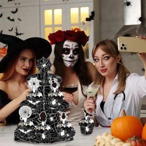 Halloween Three-tier Cupcake Stand, Halloween Dessert Table Display Stand, Black Spider Web Cardboard Cupcake Stand, Comes With Spider And Bat Cupcake Decorations, Cupcake Tray, Suitable For Halloween