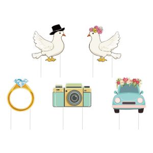 5 Pieces Wedding Theme Party Yard Signs With Stakes Pigeon Ring Camera Pattern Road Decoration Wedding Reception Plastic Welcome Sign Large Bridal Shower Party Backdrop Photo Booth Props For Wedding P
