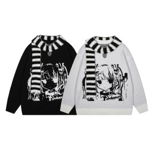 Anime Girl With Scarf Round Neck Sweater Men And Women Autumn And Winter Loose