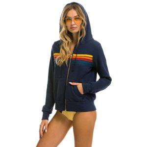 Women's Coat Rainbow Bar Hooded Sweater Long Sleeve