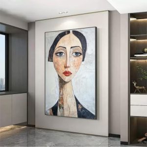 Vintage Abstract Female Portraito Hand-Painted Oil Painting Modern Art Home Living Room Bedroom Bathroom Canvas Wall Art Decor