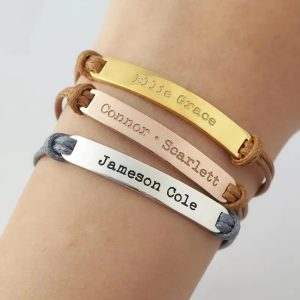 Stainless Steel Curved Inspirational Engraved Woven Stretch Wristband