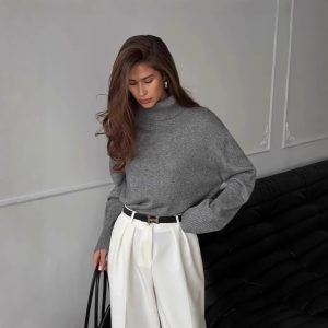 Women's Fashion High Collar Knitted Sweater Top