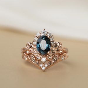 Women's Inlaid Blue Crystal Ring Rose Gold Branch Flower