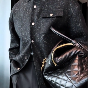 Black Sequin Button Pocket Jacket