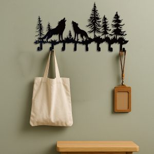 Wolf Key Holder Wall Mount,8 Hook Coat Rack ,Scarves - Rustic Entryway Organizer