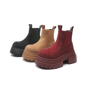 Vintage Style Chunky Heel Leather Boots For Women, Fashion Mid-Calf Boots With Buckle Accents For Comfort And Style