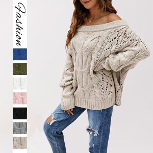 Strapless Plus Size Loose Off Shoulder Solid Color Pullover Sweater