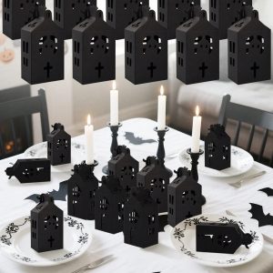 20 Pcs Black Haunted House Shaped Gift Boxes Halloween Gable Treat Packaging Boxes Bat Hollowed-Out Design Box Halloween Party Decorations For Housewarming Holiday Halloween Party Supplies