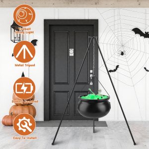 1Set Halloween Large Witch Cauldron With 56.49in Tripod And Eyeball String Light Skeleton Halloween Outdoor Decoration For Porch Yard Patio Garden Living Room