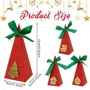 20 Packs Christmas Treat Boxes Goody Boxes Pre-Assembled Triangle Christmas Packing Box Christmas Tree Socks Gold Card Xtmas Cookie Gift Box For Christmas Birthday Wedding Party