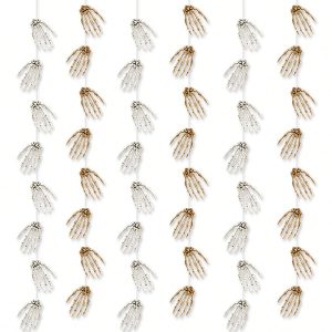 6 Pieces Halloween Paper Door Decorations, Weird Skeleton Hand Bone Tassel Curtain, Photo Background Decoration, Halloween Party Horror Hanging Decorations, Suitable For Haunted House Party Supplies