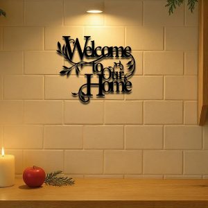 1PC Vintage Rustic Metal'Welcome To Our Home'Wall Sign,Farmhouse Decor For Porch
