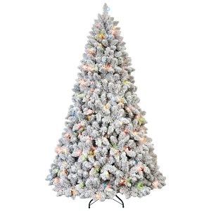 Artificial 6ft Flocked Christmas Tree With 888 PVC Branch Tips, Pine Conex35pcs, 350L Colorful Led, Memory Wire Iron Wire, Hinged Premium & Foldable Base For Indoor Holiday Decorating