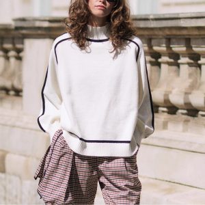 Maillard Autumn And Winter Striped Contrast Color Top For Women